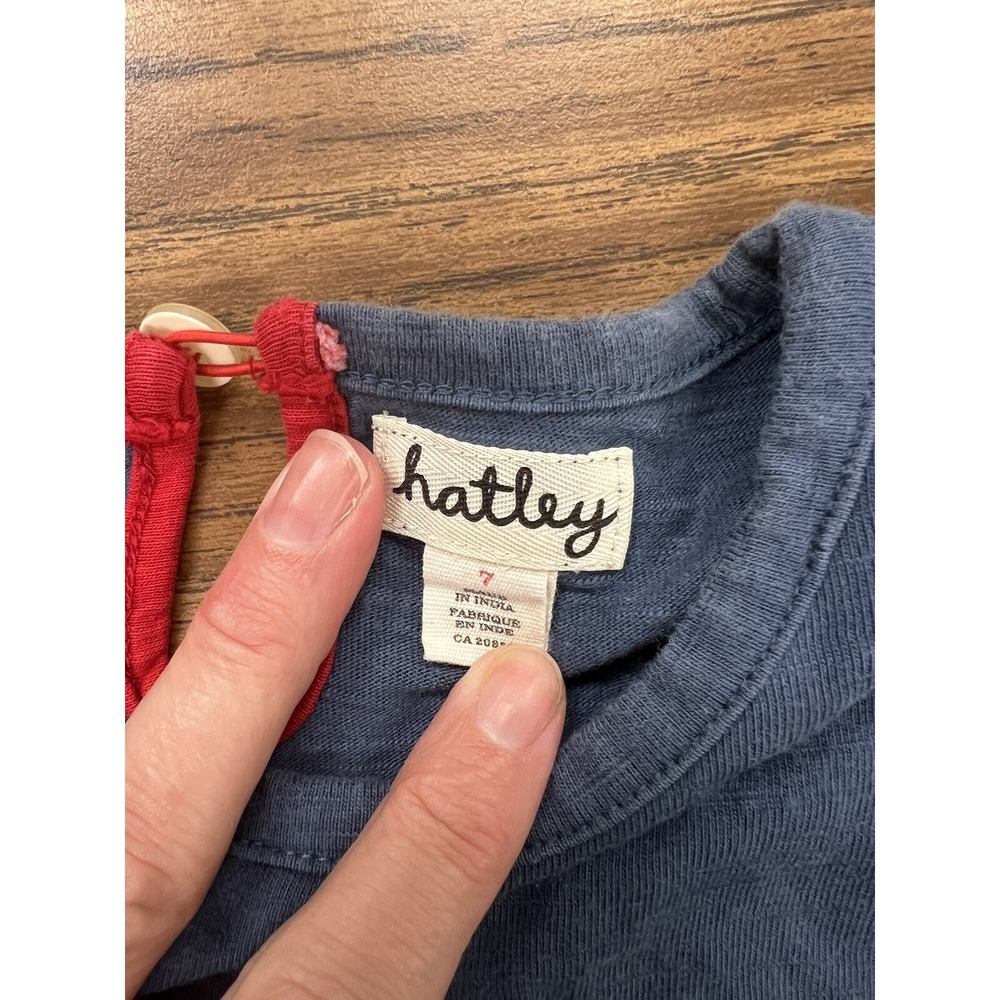 7 Hatley Girls top Star Blue White Stripes Sleeve - Picture 4 of 6